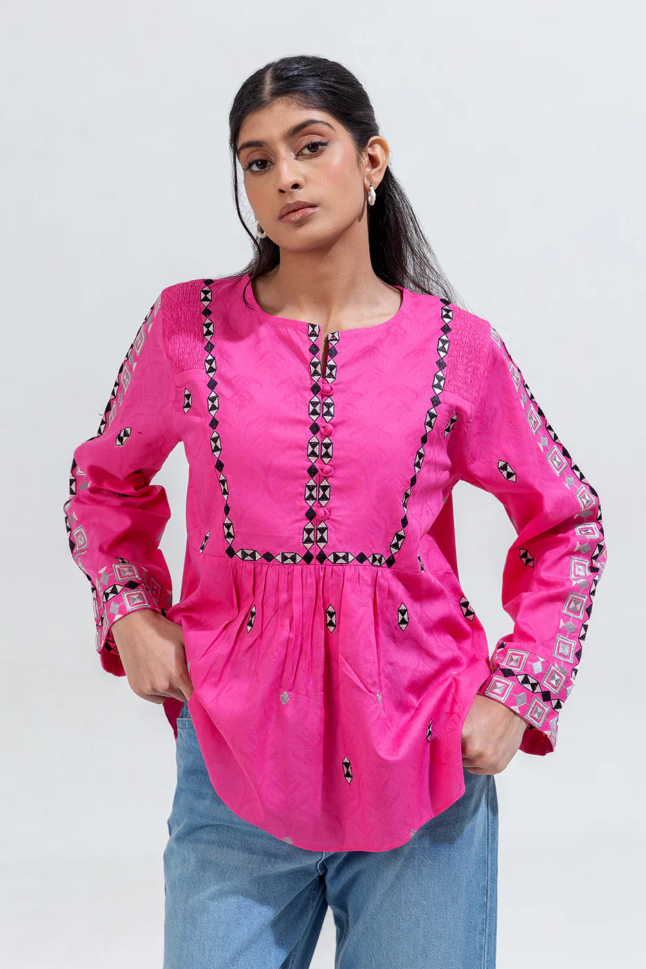 BEECHTREE EMBROIDERED CAMBRIC JACQUARD TOP (Stitched)